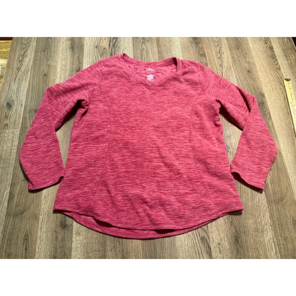 St John's Bay Shirts Women Size L Pink Long Sleeve V-Neck Space Dye Pullover Top